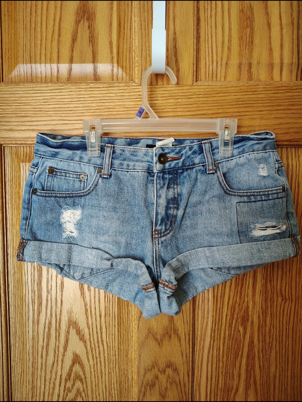 Billabong Light Blue Distressed Denim Roll-Cuff Shorts